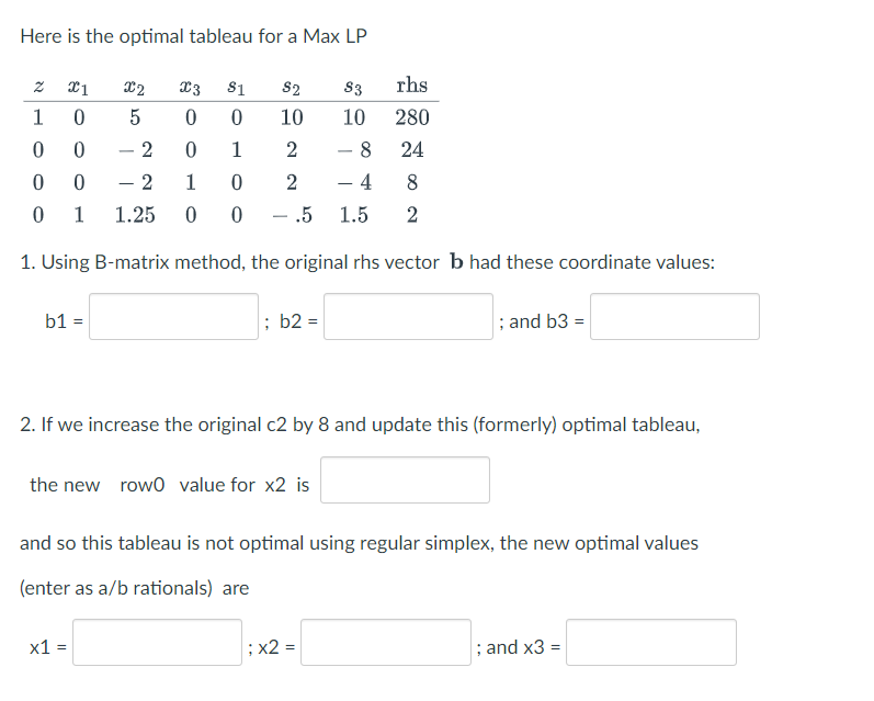 Here is the optimal tableau for a Max LP 2 23 21
