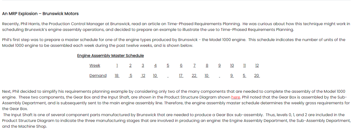 An MRP Explosion - Brunswick Motors scheduling