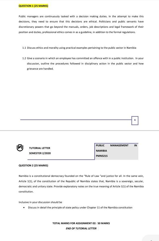 QUESTION 1 (25 MARKS) Public managers are