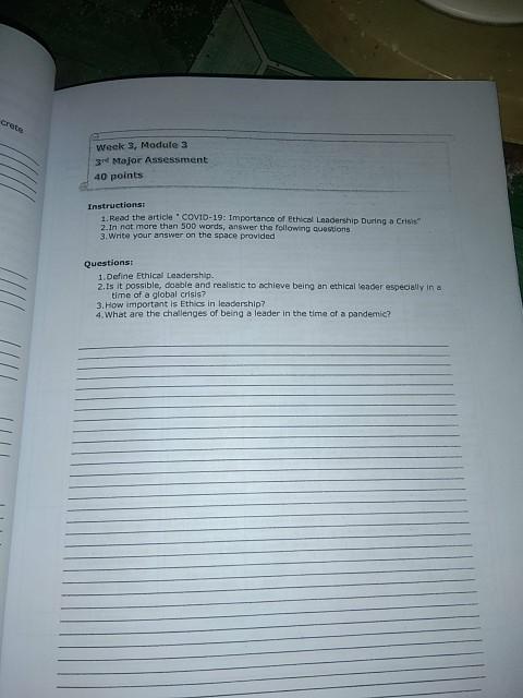 cret Week 3, Module 3 3 Major Assessment 40