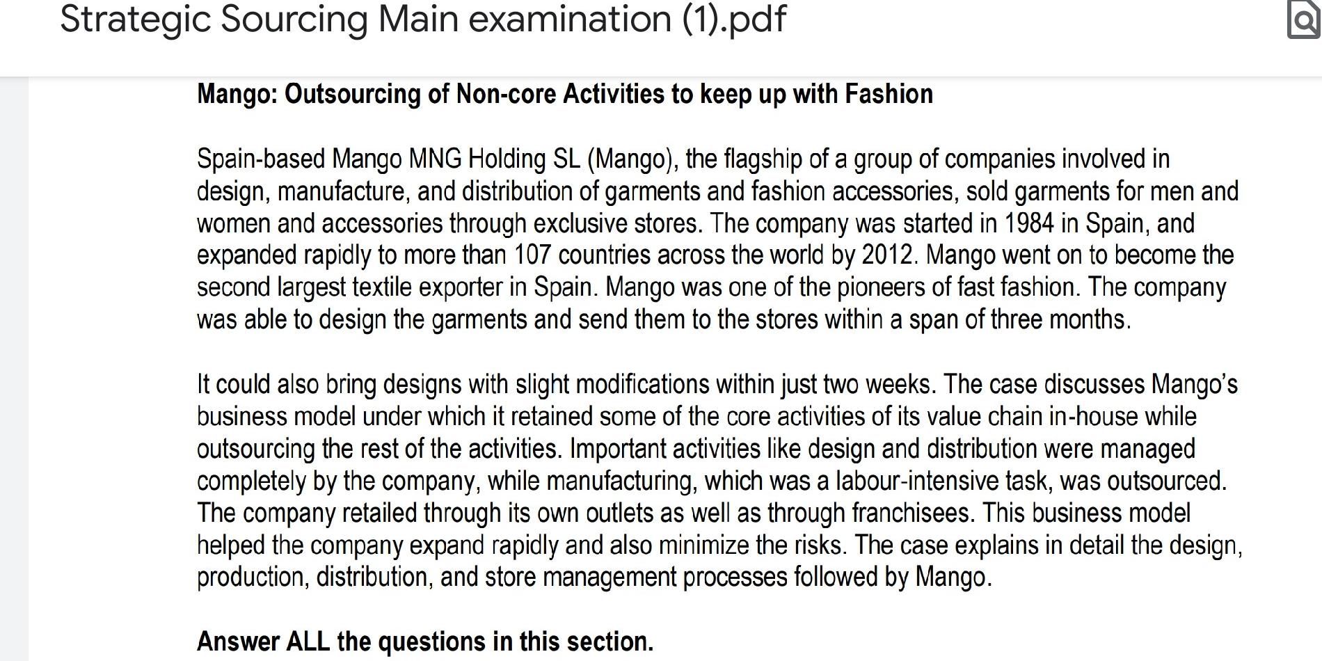 With reference to the case, suppose the Mango did