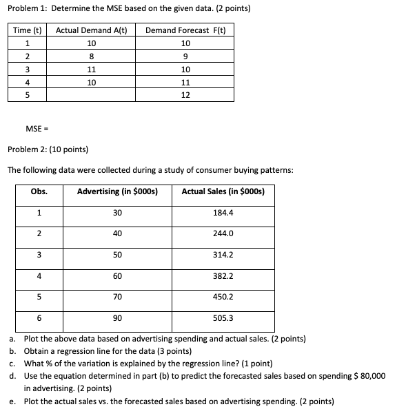 Problem 1: Determine the MSE based on the given