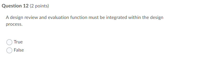 Question 12 (2 points) A design review and