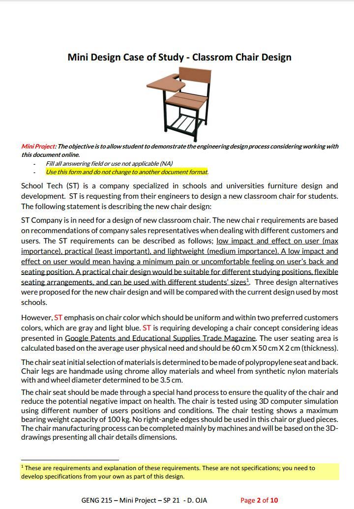 Mini Design Case of Study - Classrom Chair Design