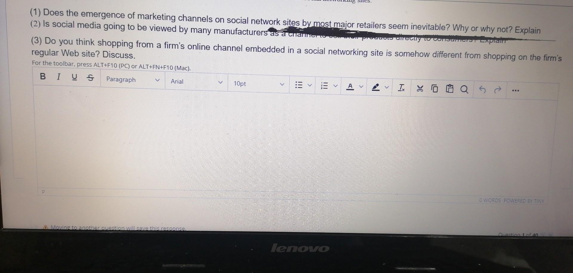 Moving to another question will save this