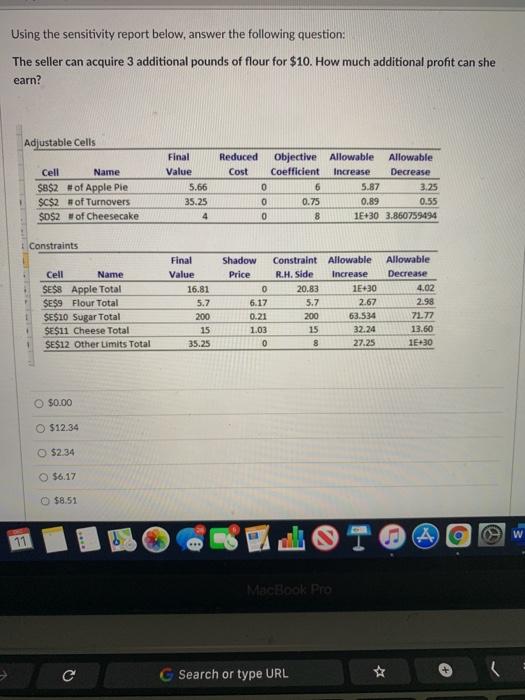 Using the sensitivity report below, answer the