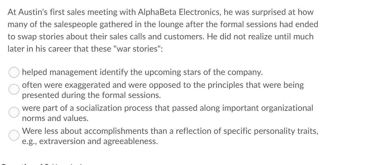 At Austin's first sales meeting with AlphaBeta