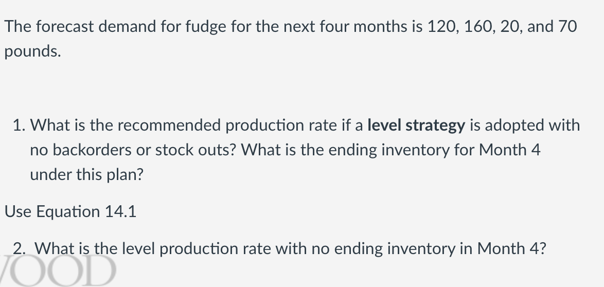 The forecast demand for fudge for the next four