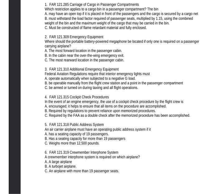 1. FAR 121.285 Carriage of Cargo in Passenger