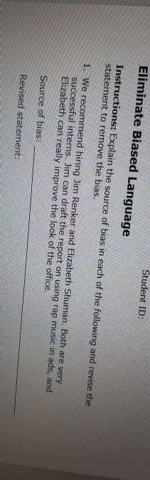 Eliminate Biased Language Student ID: