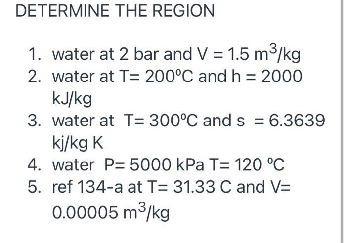 DETERMINE THE REGION 1. water at 2 bar and V =
