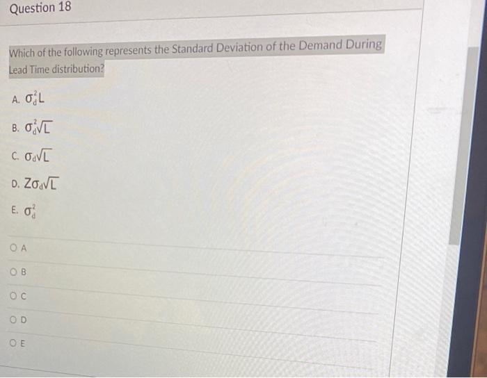 Which of the following represents the Standard