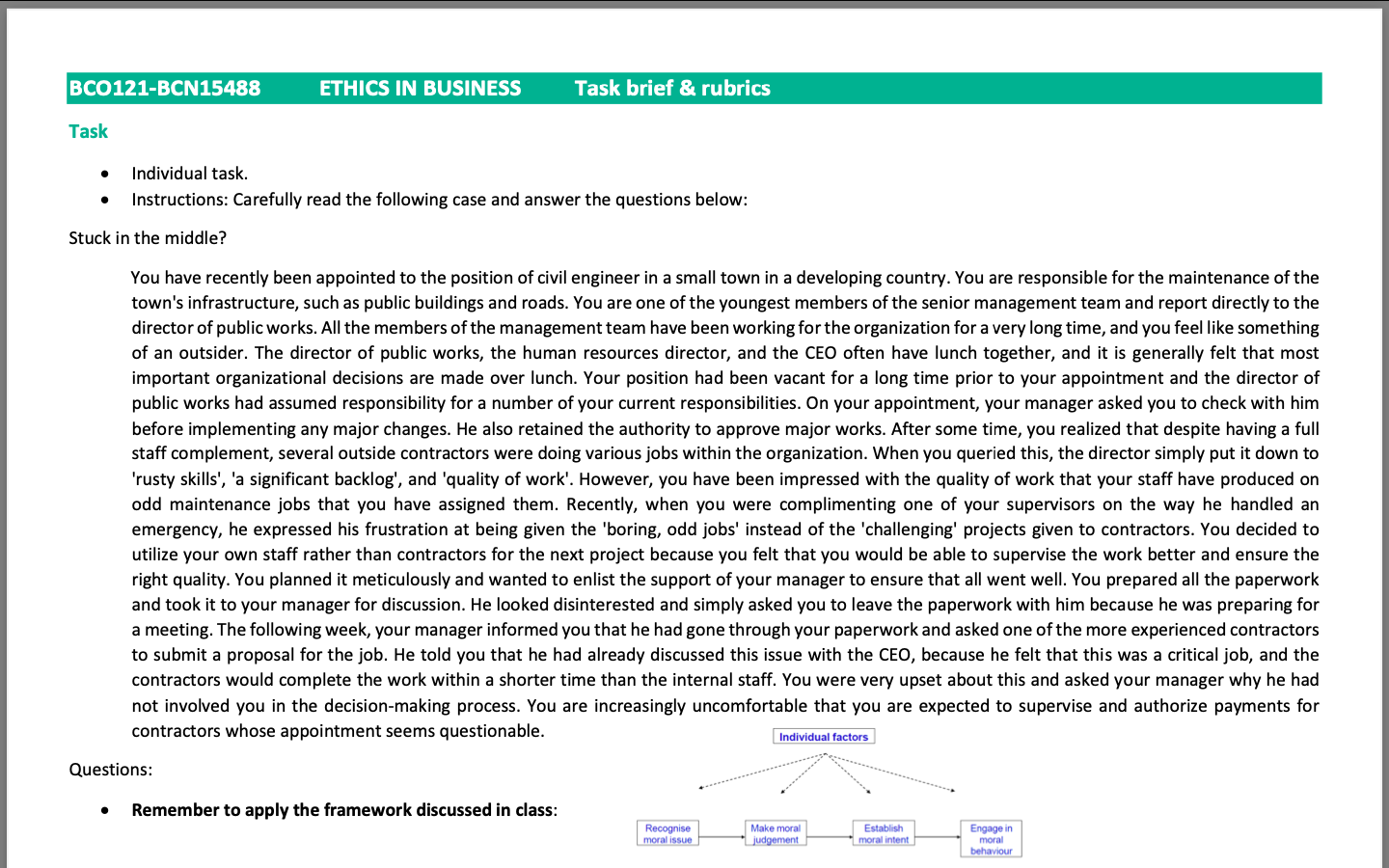 QUESTIONS : Identify the ethical issues in this