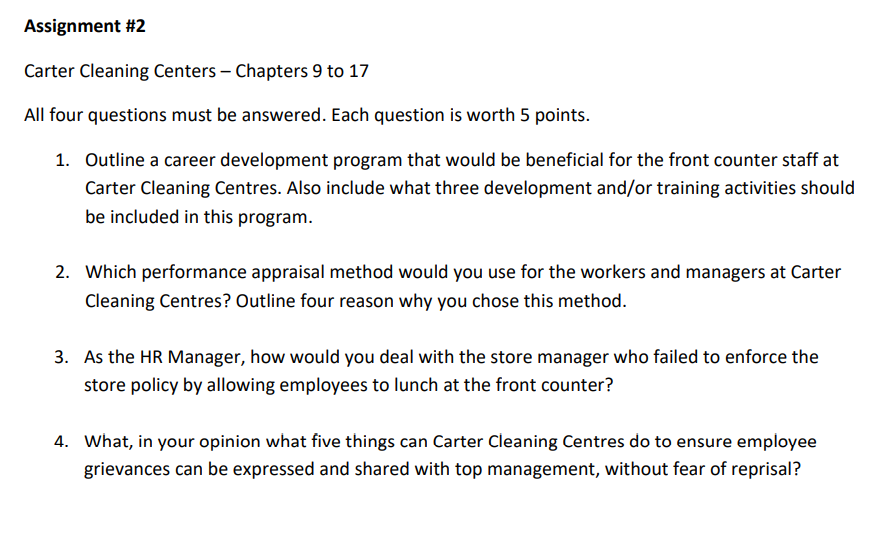 Assignment #2 Carter Cleaning Centers - Chapters