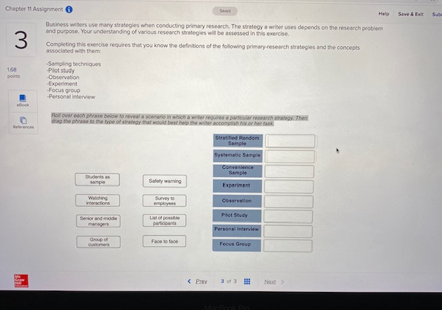 Where does each phrase go? Student as sample: A