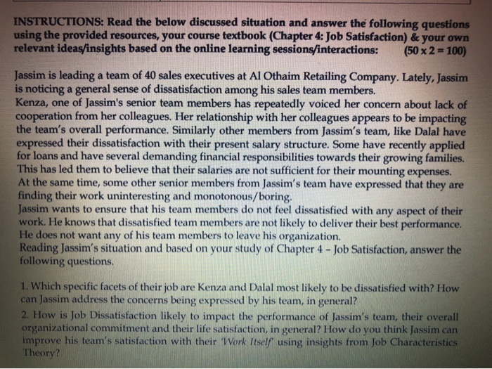 INSTRUCTIONS: Read the below discussed situation