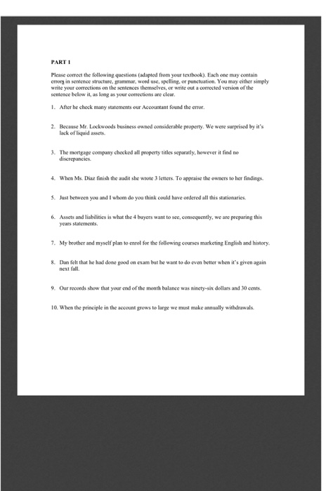 PARTI e Please correct the following us cmonin e