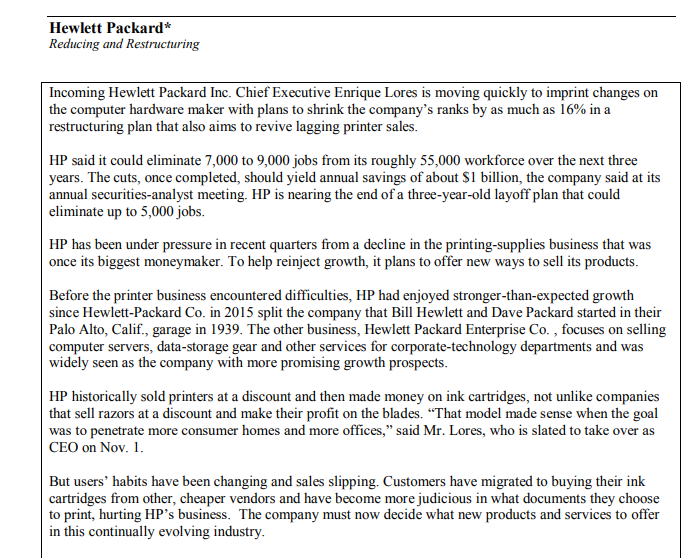 Hewlett Packard* Reducing and Restructuring
