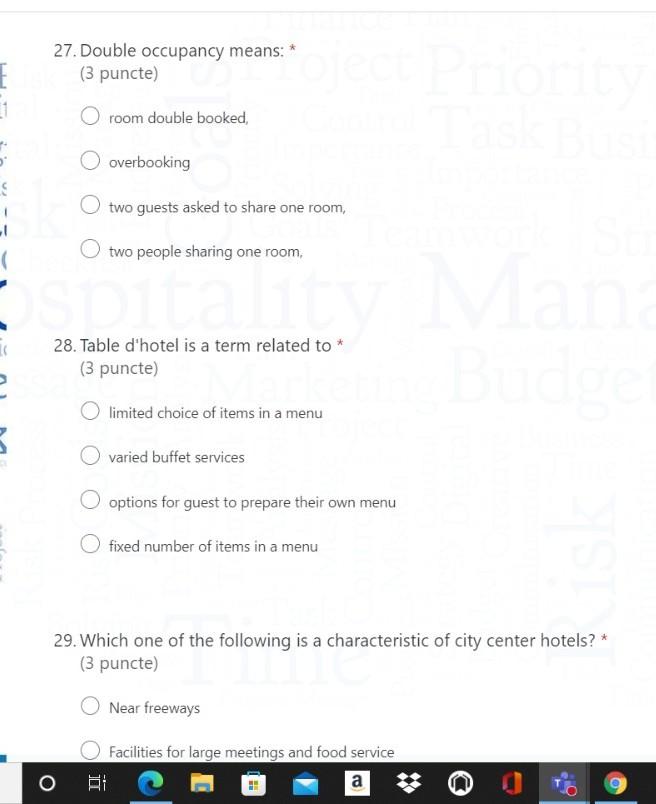 27. Double occupancy means: (3 puncte) I 1 room