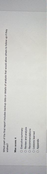 Which part of the final report includes backup