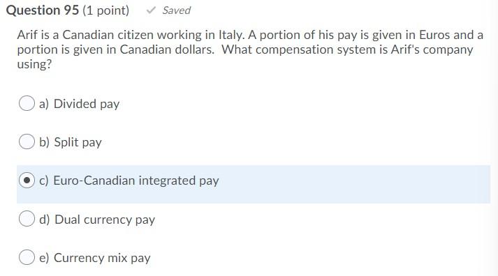 Question 95 (1 point) Saved Arif is a Canadian
