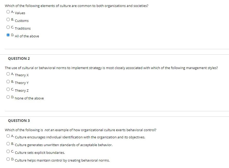 Which of the following elements of culture are