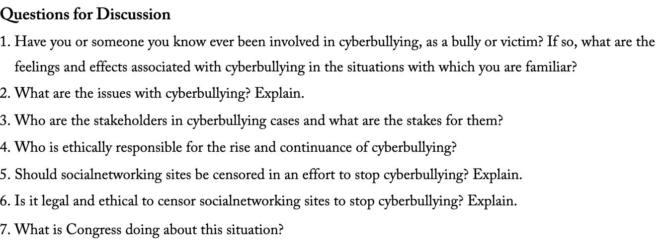 After reading the case study: Cyberbullying: Whos