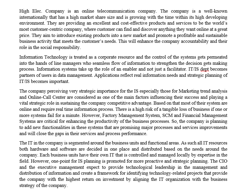 High Elec. Company is an online telecommunication