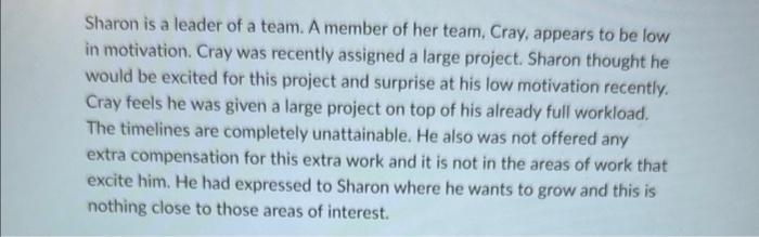 Sharon is a leader of a team. A member of her