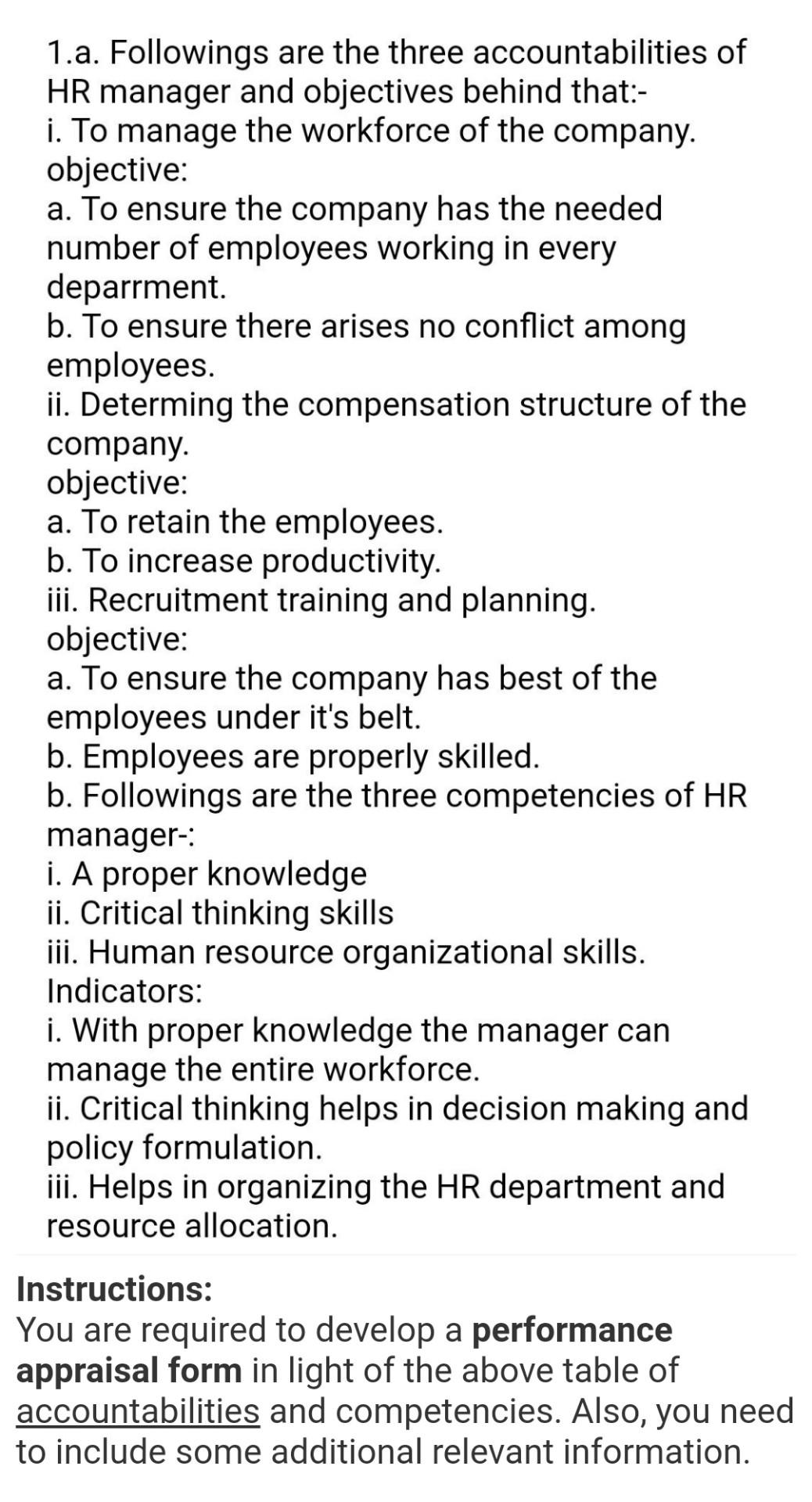 performance management 1.a. Followings are the