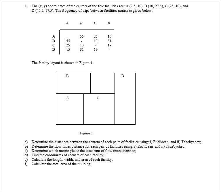 1. The (x, y) coordinates of the centers of the