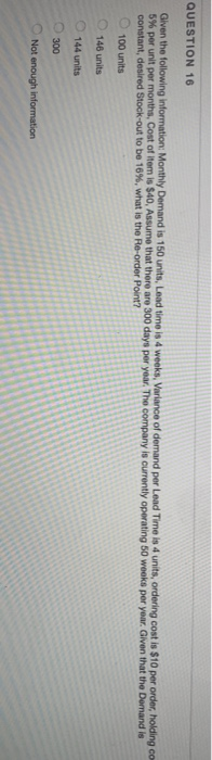 QUESTION 15 The table below list the demand for