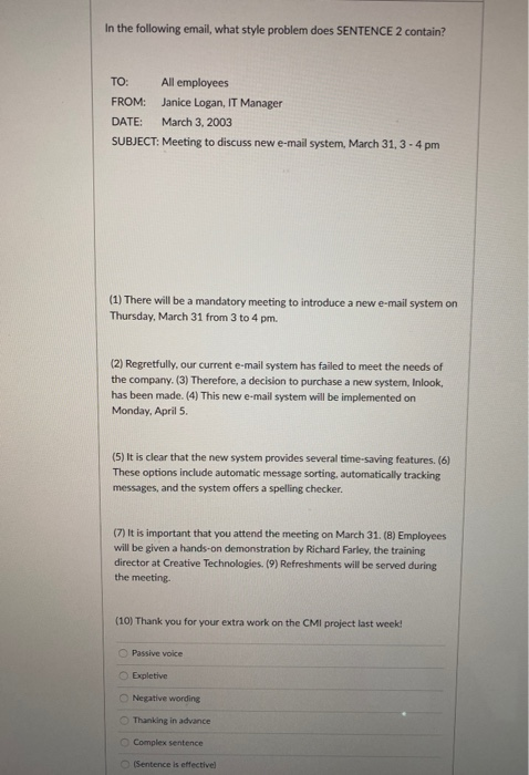 In the following email, what style problem does