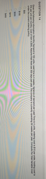 QUESTION 15 The table below list the demand for