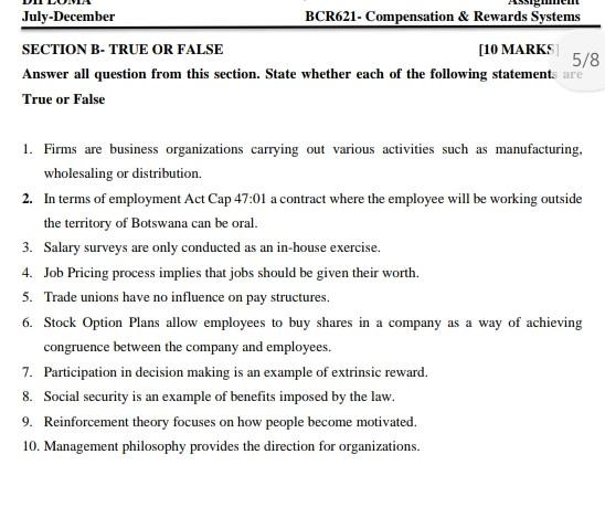 compensation and reward systems course SECTION B-