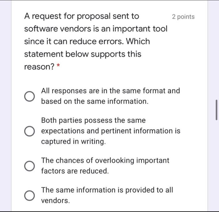 2 points A request for proposal sent to software