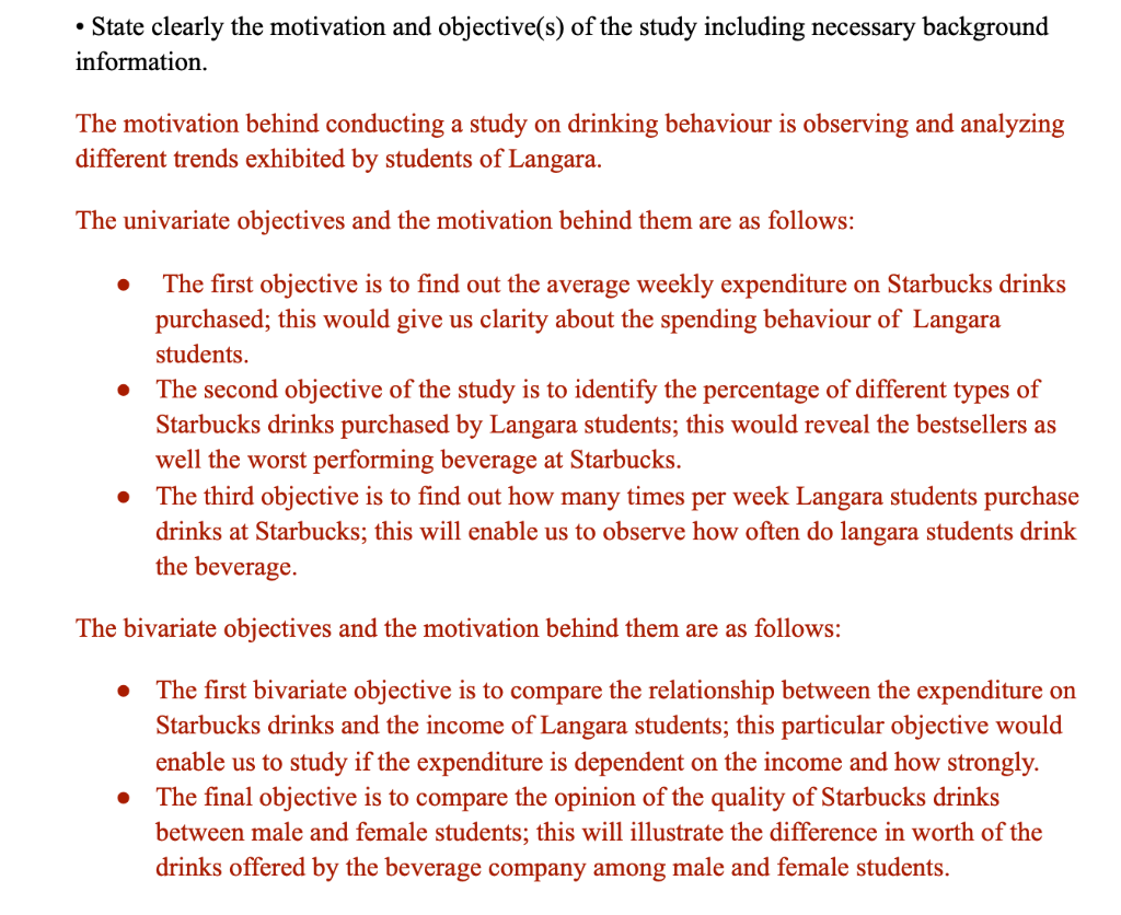 The bivariate analyses considered for this