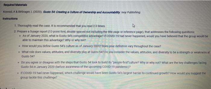 Required Materials Konrad, A & Birbrager, L.