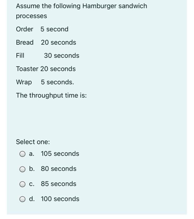 Assume the following Hamburger sandwich processes