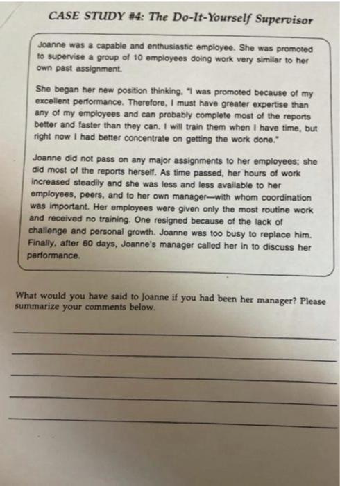 CASE STUDY #4: The Do-It-Yourself Supervisor