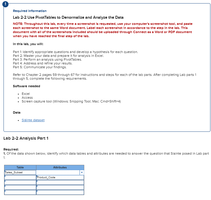 ! Required Information Lab 2-2 Use PivotTables to