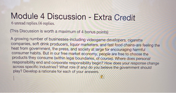 Module 4 Discussion - Extra Credit 6 unread