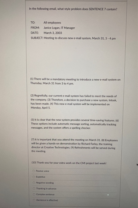 In the following email, what style problem does