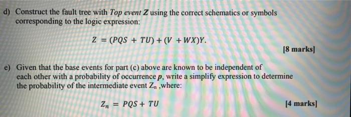 d) Construct the fault tree with Top event Z