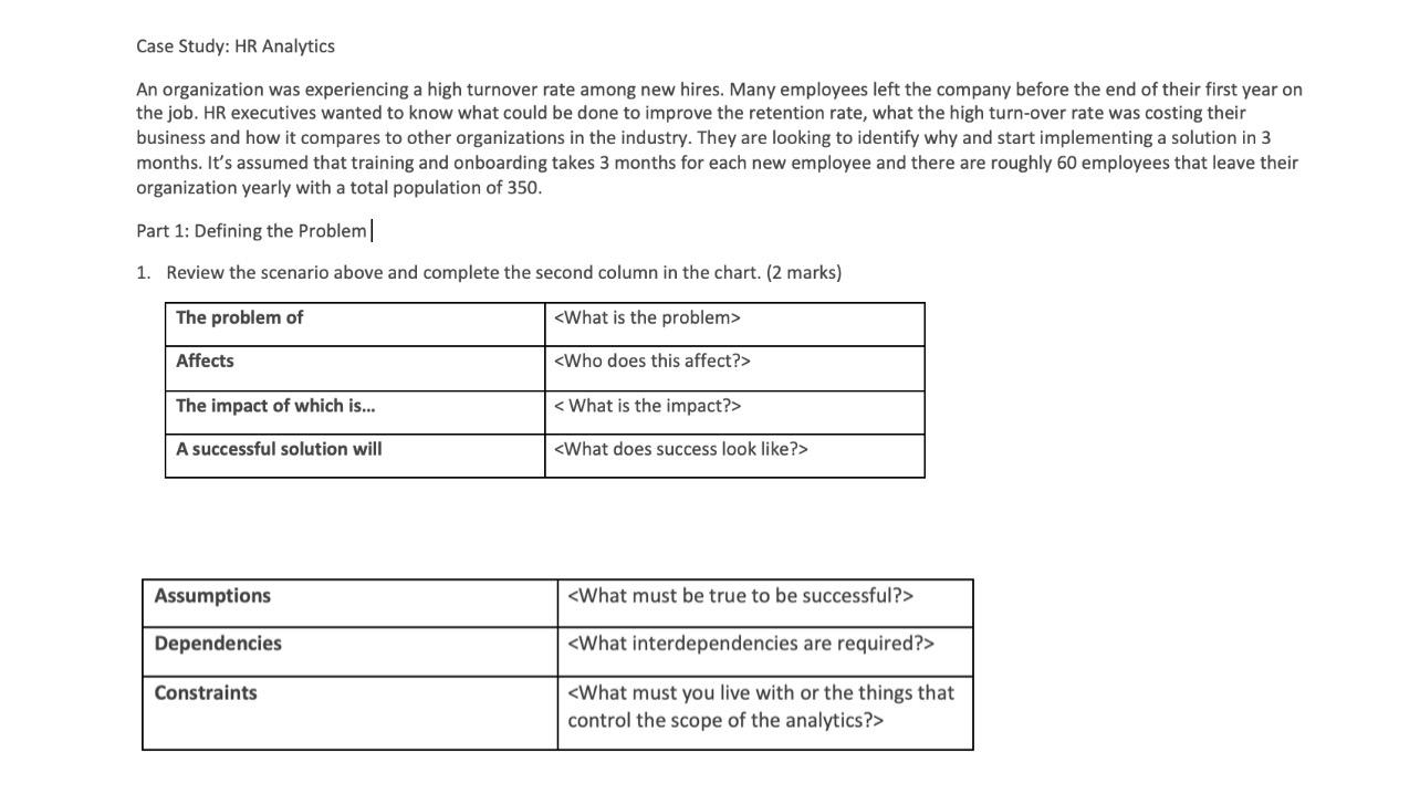 Case Study: HR Analytics An organization was