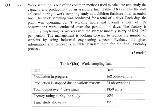 Q3 (a) Work sampling is one of the common methods