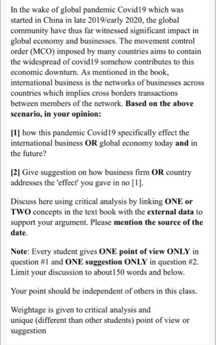 In the wake of global pandemic Covid 19 which was