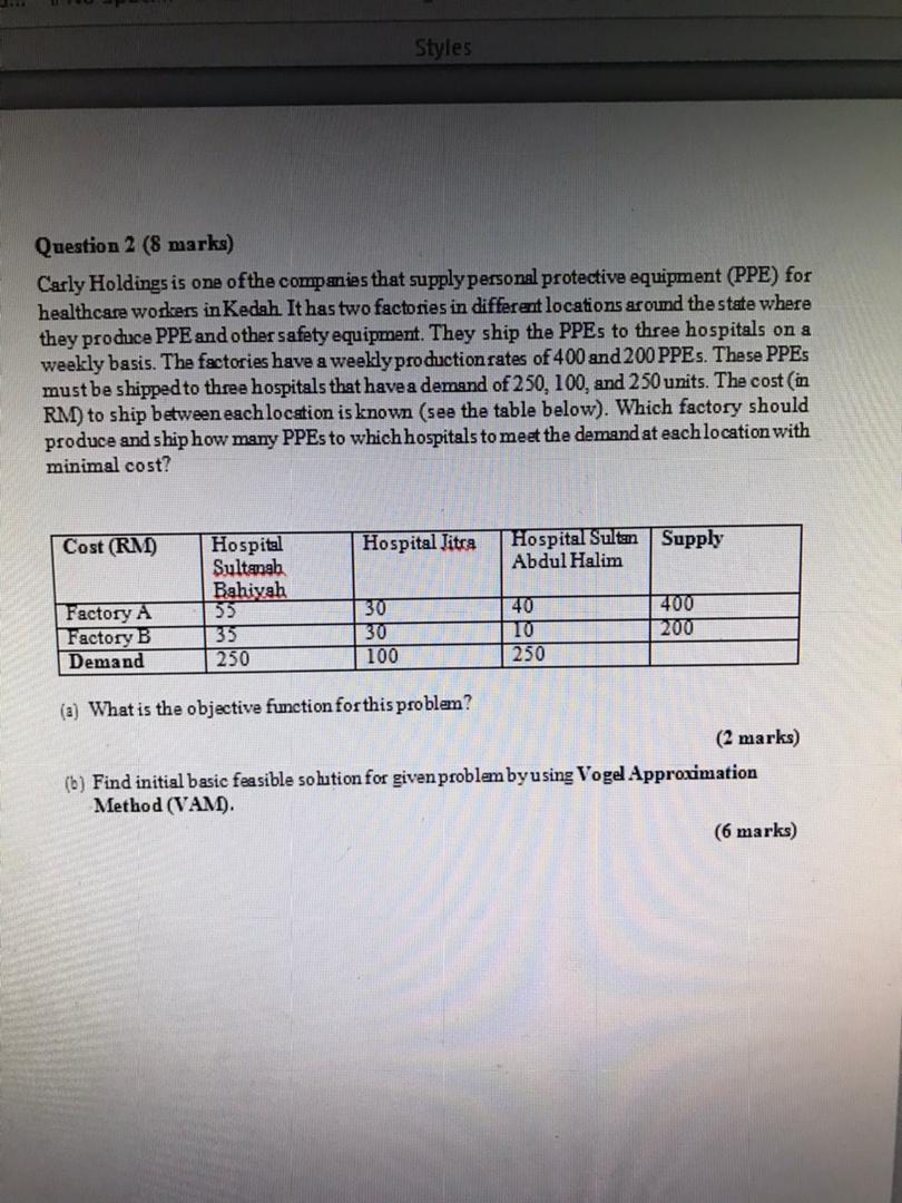 Styles Question 2 (8 marks) Carly Holdings is one