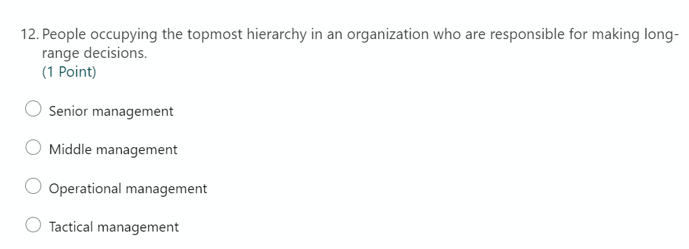 12. People occupying the topmost hierarchy in an