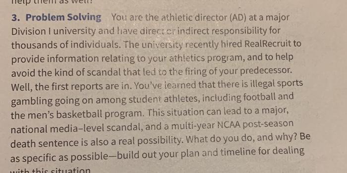 3. Problem Solving You are the athletic director